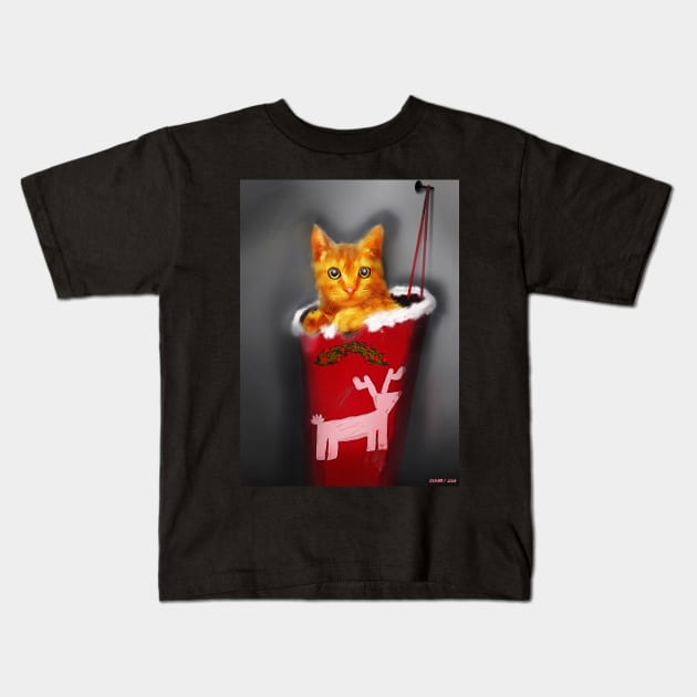 Christmas Kitten Kids T-Shirt by kenmo